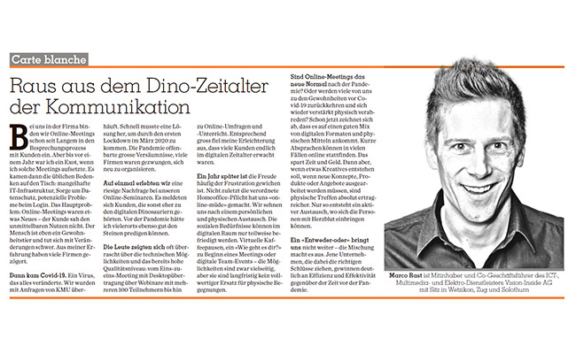 Marco Rast spricht in einer Kolumne über Kommunikationstools und darüber, ob Online-Meetings nach der Pandemie zum neuen «Normal» gehören.